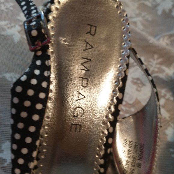 Rampage black white dot fabric platform stiletto sling back peep toe sz … - Picture 5 of 5